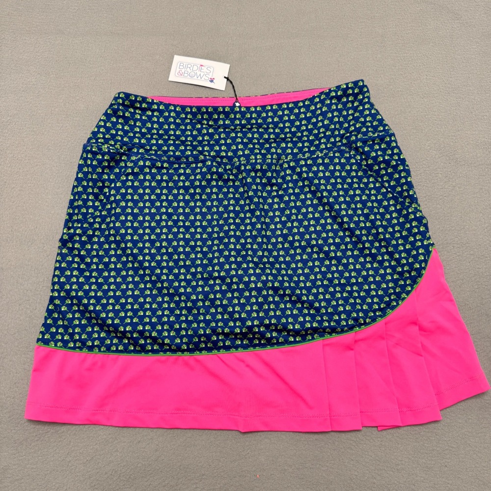Birdies & Bows Skort Womens S Pink Navy Golf Tee Print Pleated Activewear Skirt